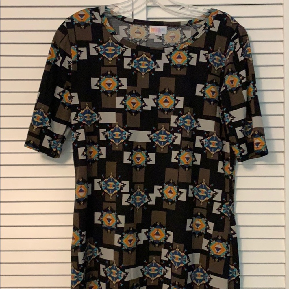 Black LuLaRoe Aztec Print Julia Dress, size L
